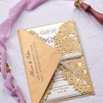 Gold and silver laser cut pocket wedding invite, fall and winter formal invite  WS207