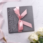 Elegant gray and blush laser cut pocket wedding invitation WS209