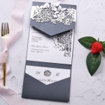 Romantic laser cut all in one wedding invite with pocket, gray invite WS210