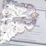 Unique silver mirror laser cut wedding invite with round pear embellishments, shower invitations, anniversary invitations WS217