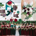 Rustic watercolor deep burgundy vellum wedding invite with flowers WS222