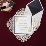 Romantic and luxury gold mirror and black laser cut square wedding invitations for fall and winter WS223