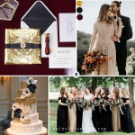 Romantic and luxury gold mirror and black laser cut square wedding invitations for fall and winter WS223
