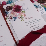 Boho style watercolor wedding invite burgundy colors, fall and winter weddings, rustic wedding invite WS227