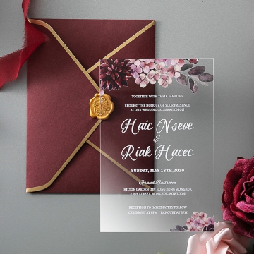 Burgundy rustic floral acrylic wedding invitation WS241