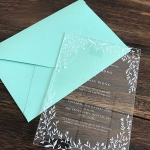 Minimalist elegant and rustic acrylic wedding invitations with leafy design, fall and winter wedding invites WS247