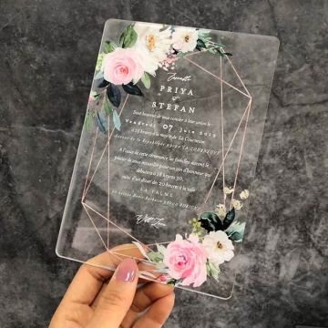 Elegant and rustic blush roses acrylic wedding invite with geometric design, watercolor wedding invite WS248