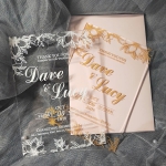 Romantic and luxury gold foil acrylic wedding invitations with leafy pattern WS249