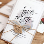 Romantic and rustic vellum save the date with twine and tag, craft paper lining invite STD016