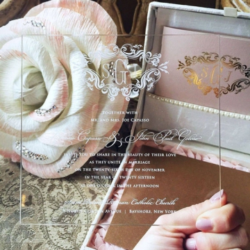 Royal style romantic acrylic wedding invitations with swirling fonts WS253