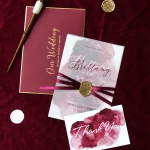 Elegant vintage burgundy watercolor wedding invitations, fall or winter weddings, rustic wedding invites WS258