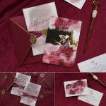 Elegant vintage burgundy watercolor wedding invitations, fall or winter weddings, rustic wedding invites WS258