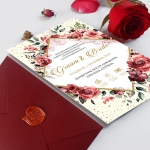 Bohemian rustic floral wedding invite burgundy and gold, watercolor wedding invitations, fall, winter, summer WS260