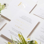 Minimalist white and gold elegant wedding invitations, foil wedding invitations WS263