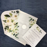 Elegant rustic green and white wedding invitations, vellum wedding invitations, floral wedding invitations WS264