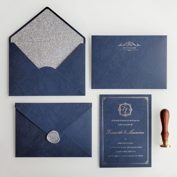 Formal royal navy blue and gold foil wedding invitations WS281 