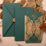 Vintage retro emerald green and gold laser cut wedding invitation WS300